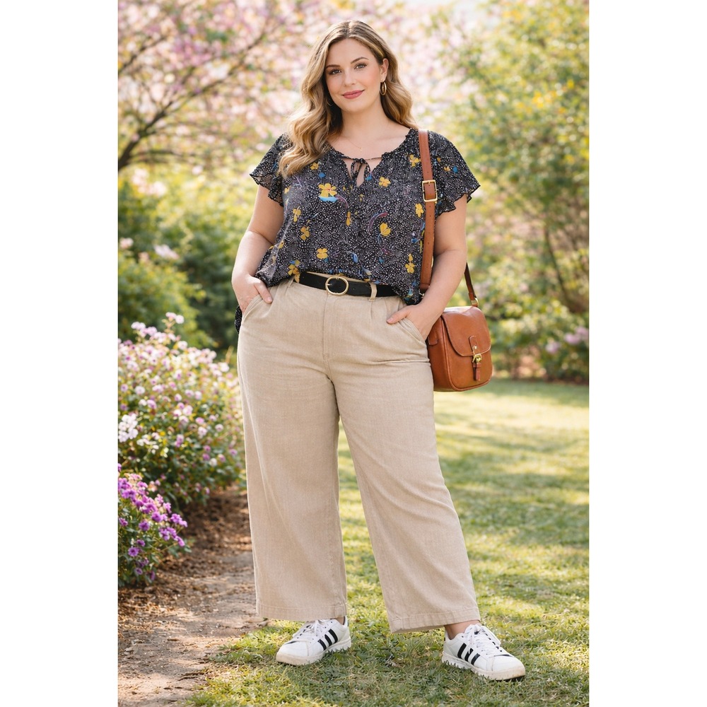 Les Serein Top Black Floral Flutter‎ Sleeve Romantic Dark Floral 1X